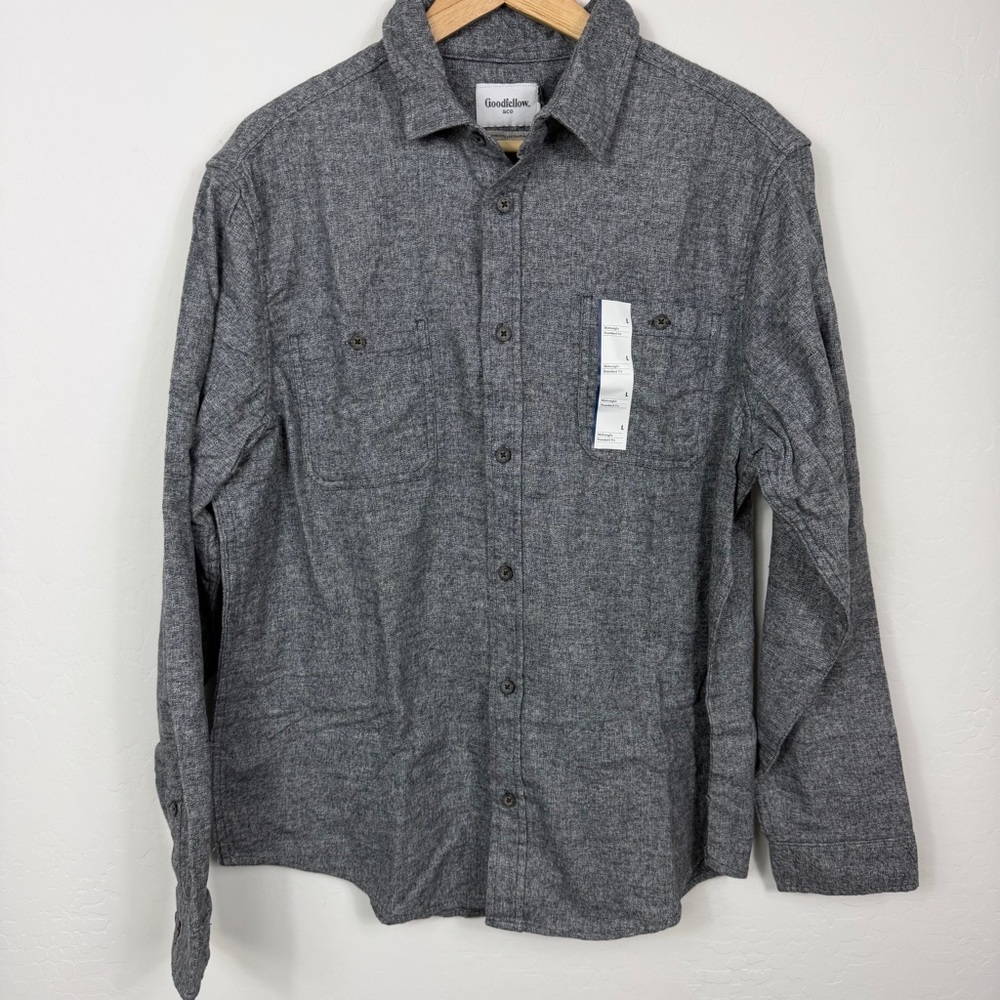Goodfellow & Co Heather Gray Mid-Weight Flannel Long Sleeve Button-Up Shirt (L) - Picture 2 of 6